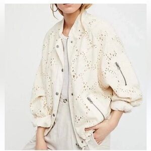 Free People Jacket Womens Medium Daisy Jane Eyelet Bomber Size XS